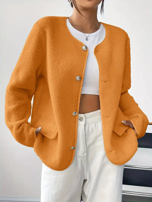 WW | Women's Cardigan with Round Neck and Gold Button Placket