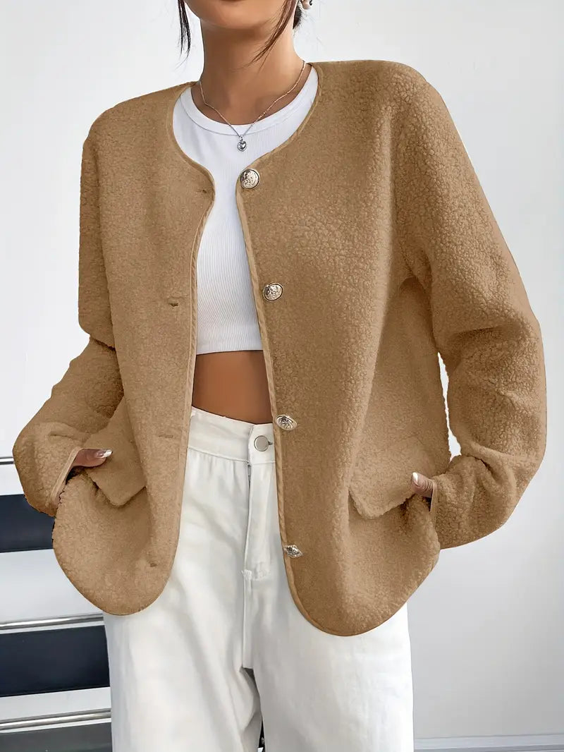 WW | Damen Cardigan mit Rundhalsausschnitt und goldener Knopfleiste