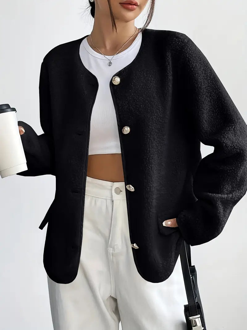 WW | Damen Cardigan mit Rundhalsausschnitt und goldener Knopfleiste