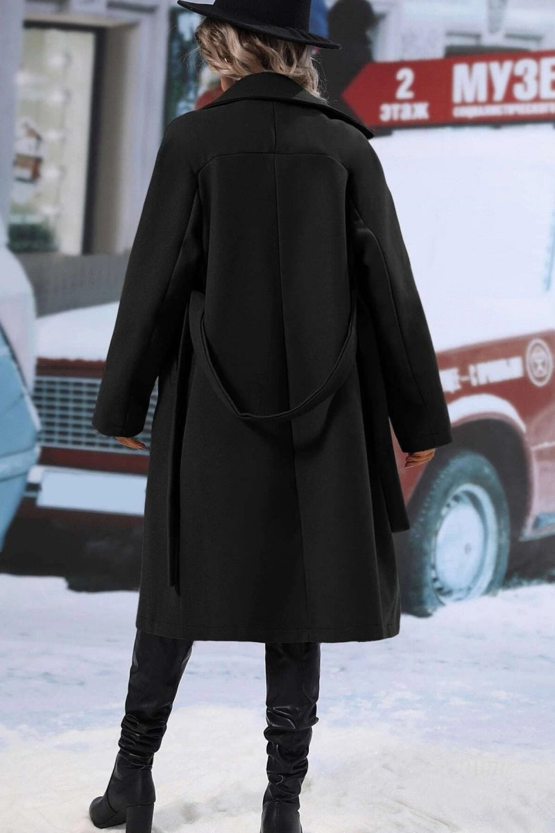 WW | Damen Langer Wolltrenchcoat mit Doppelter Knopfleiste und Reverskragen