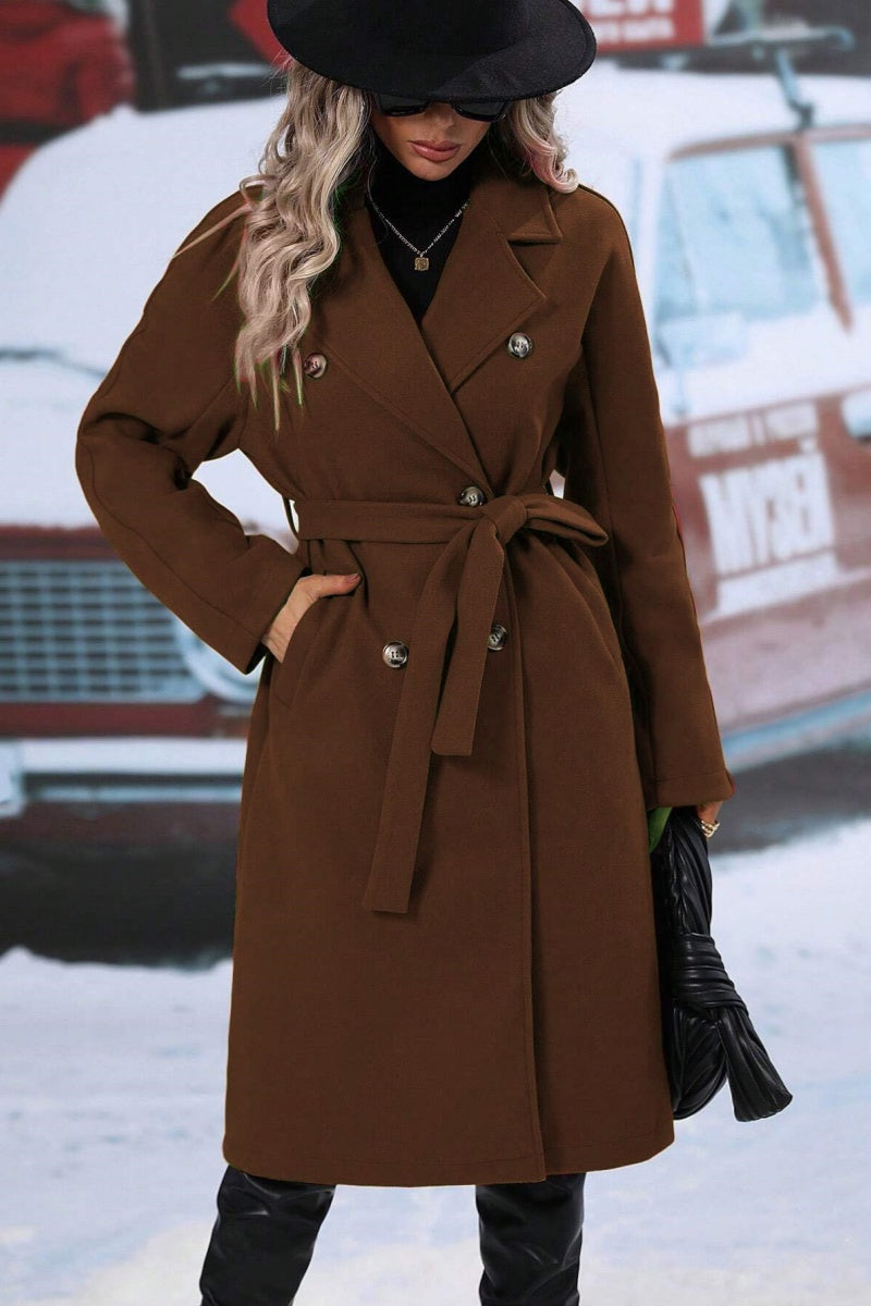 WW | Damen Langer Wolltrenchcoat mit Doppelter Knopfleiste und Reverskragen