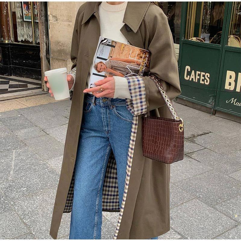 WW | Damen Langer Trenchcoat mit Eleganter Schnitt und Karierter Futter