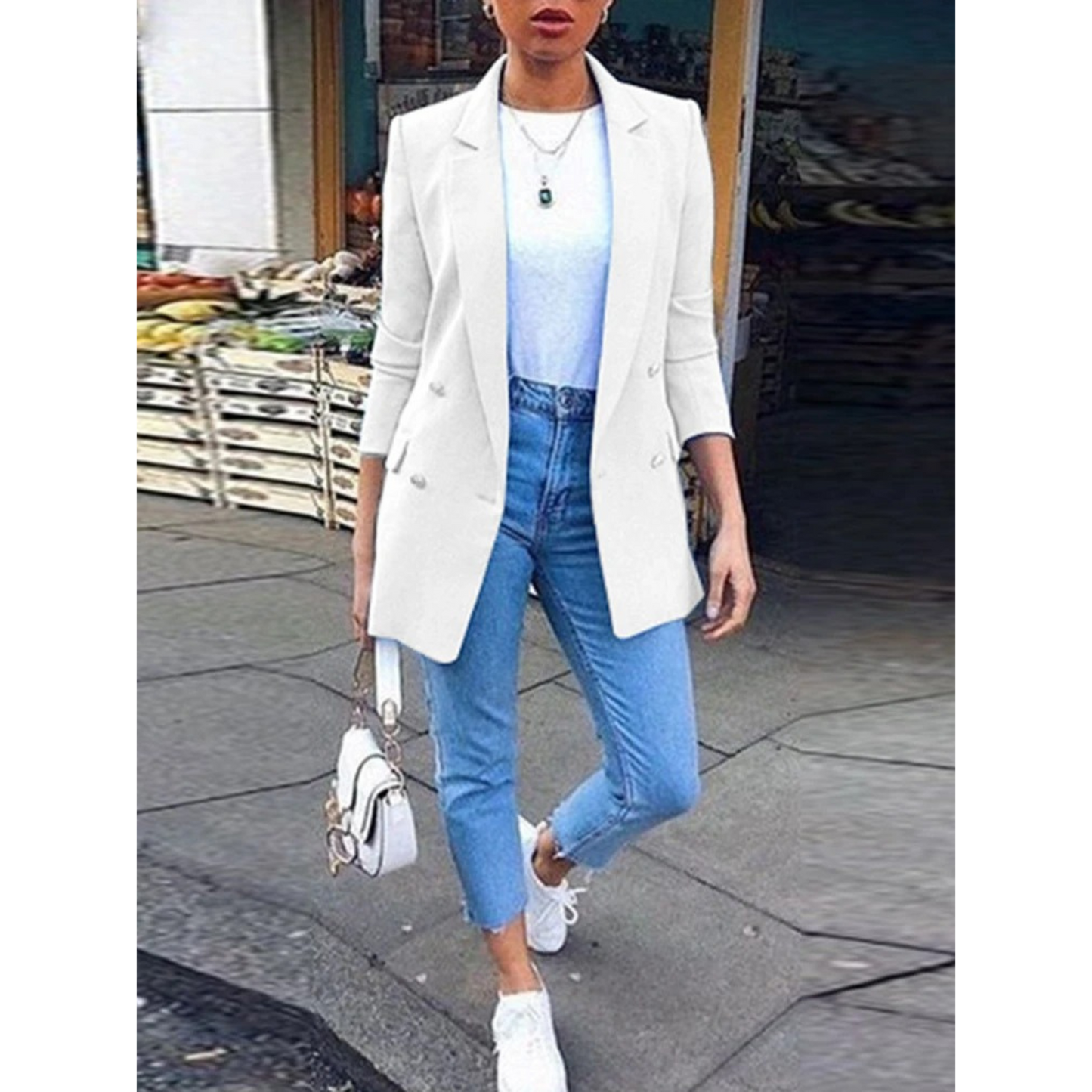 WW | Long Women's Blazer with Buttons and Collar