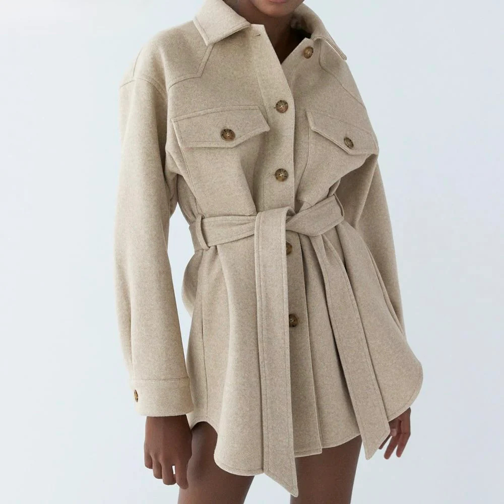 WW | Women's Long Wool Coat with Adjustable Belt