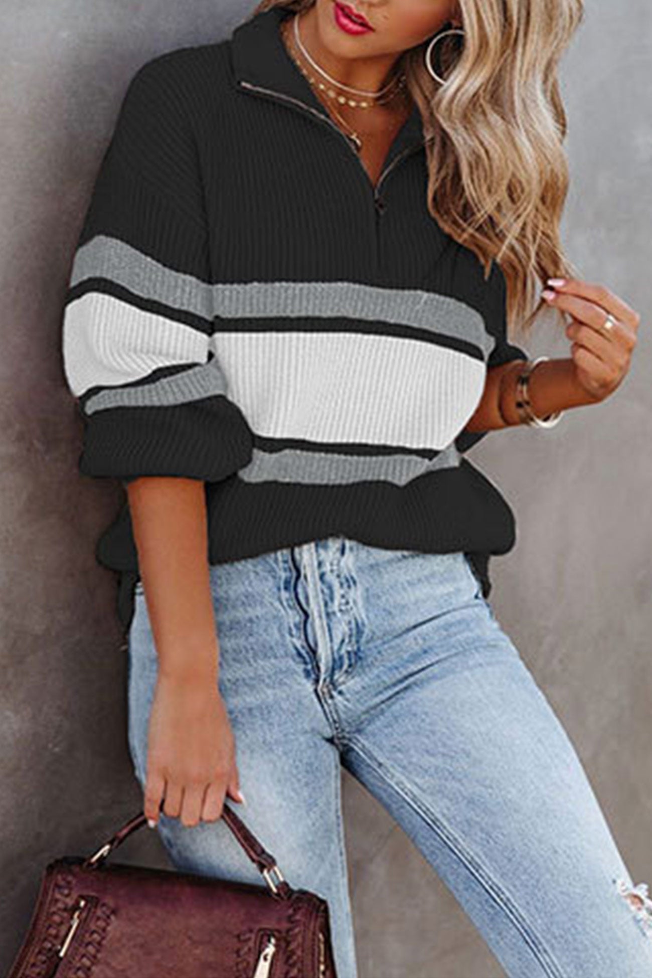 WW | Zipper-Kragen-Pullover Für Mühelose Modernen Touch Für Frauen