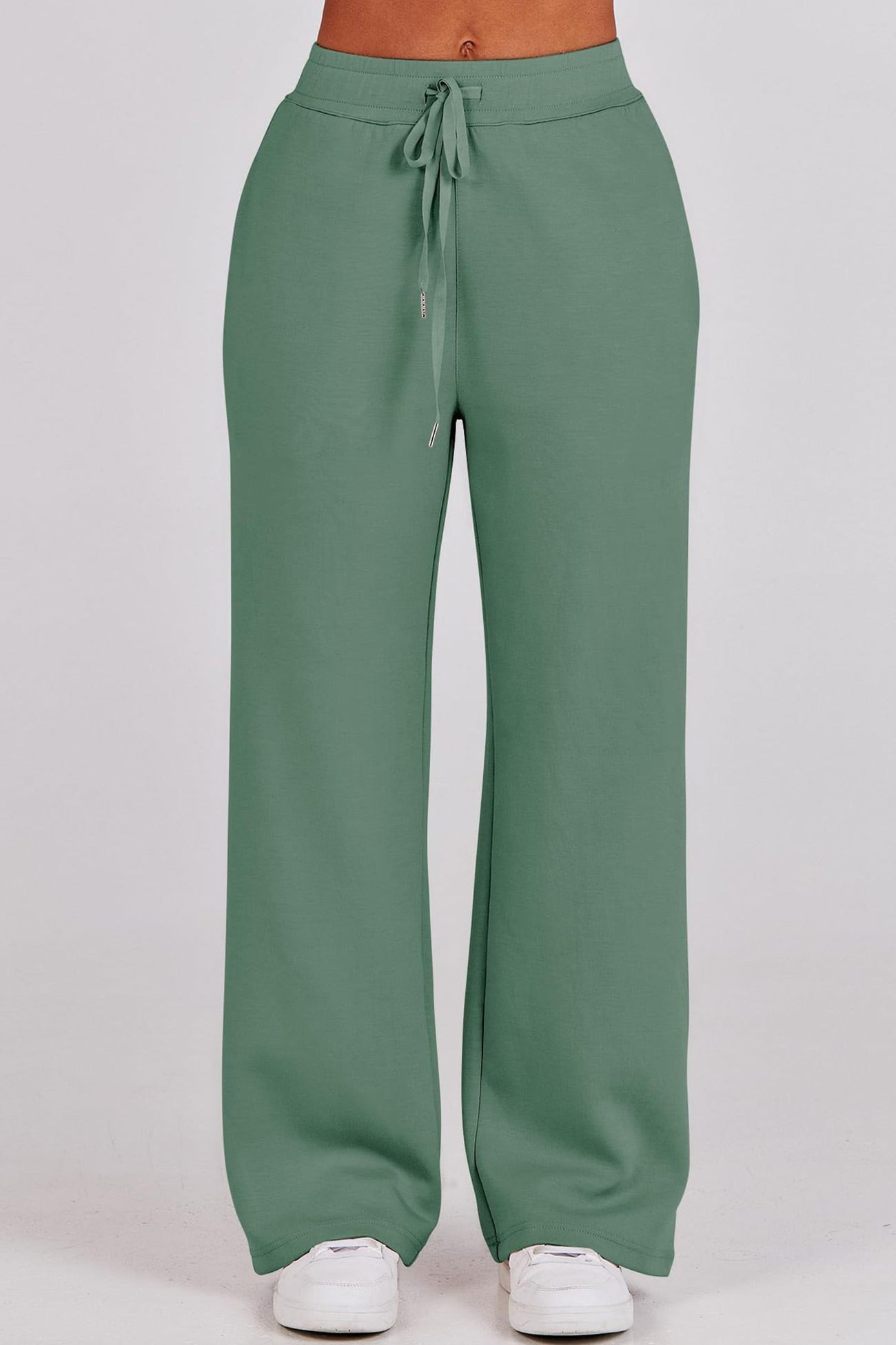 WW | Langes Hosen-Set mit weitem Bein und Revers-Reißverschluss-Sweatshirt