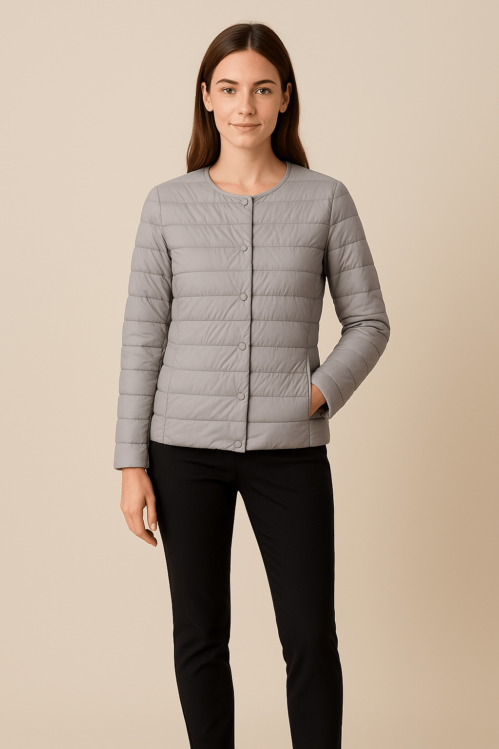WW | Quilted jacket with round neckline