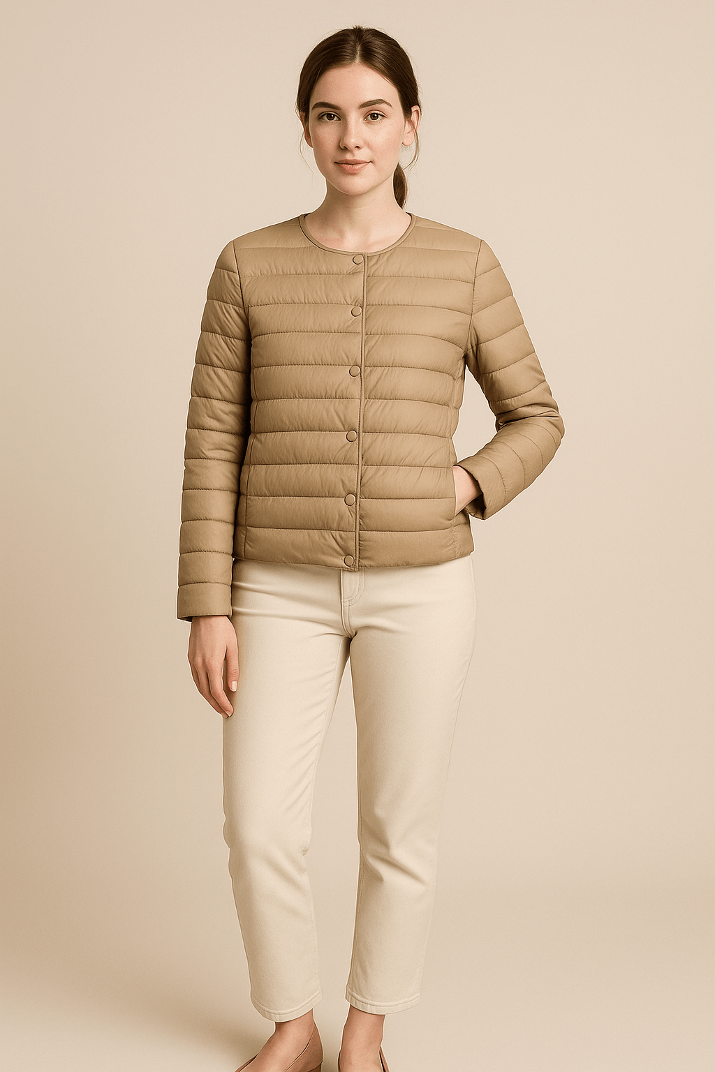 WW | Quilted jacket with round neckline