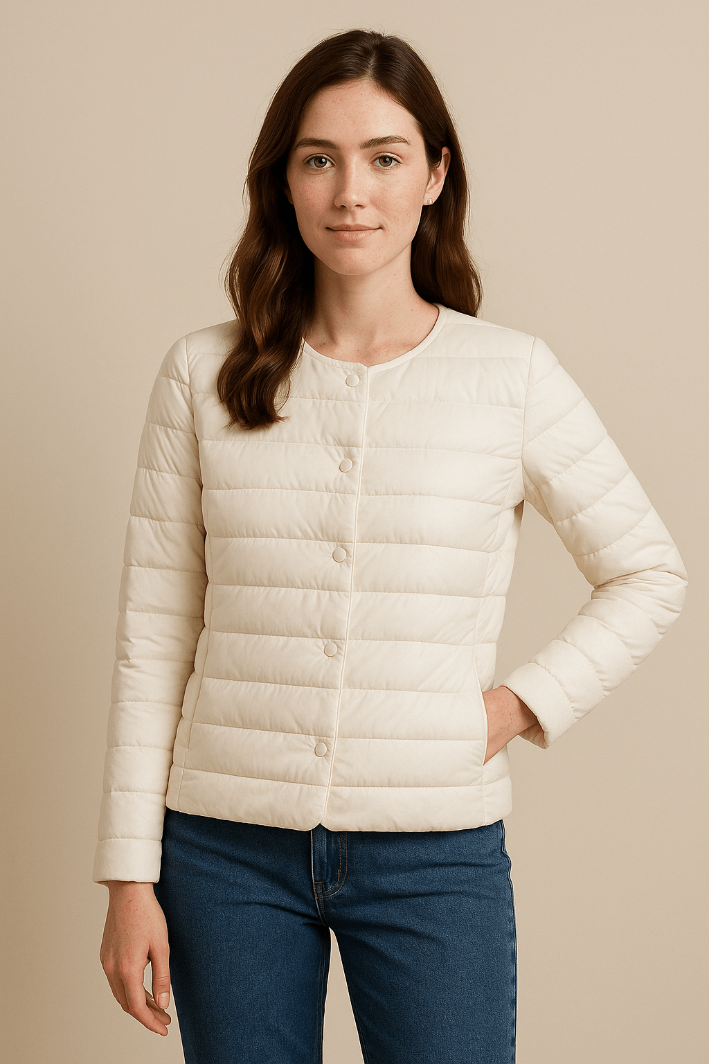 WW | Quilted jacket with round neckline