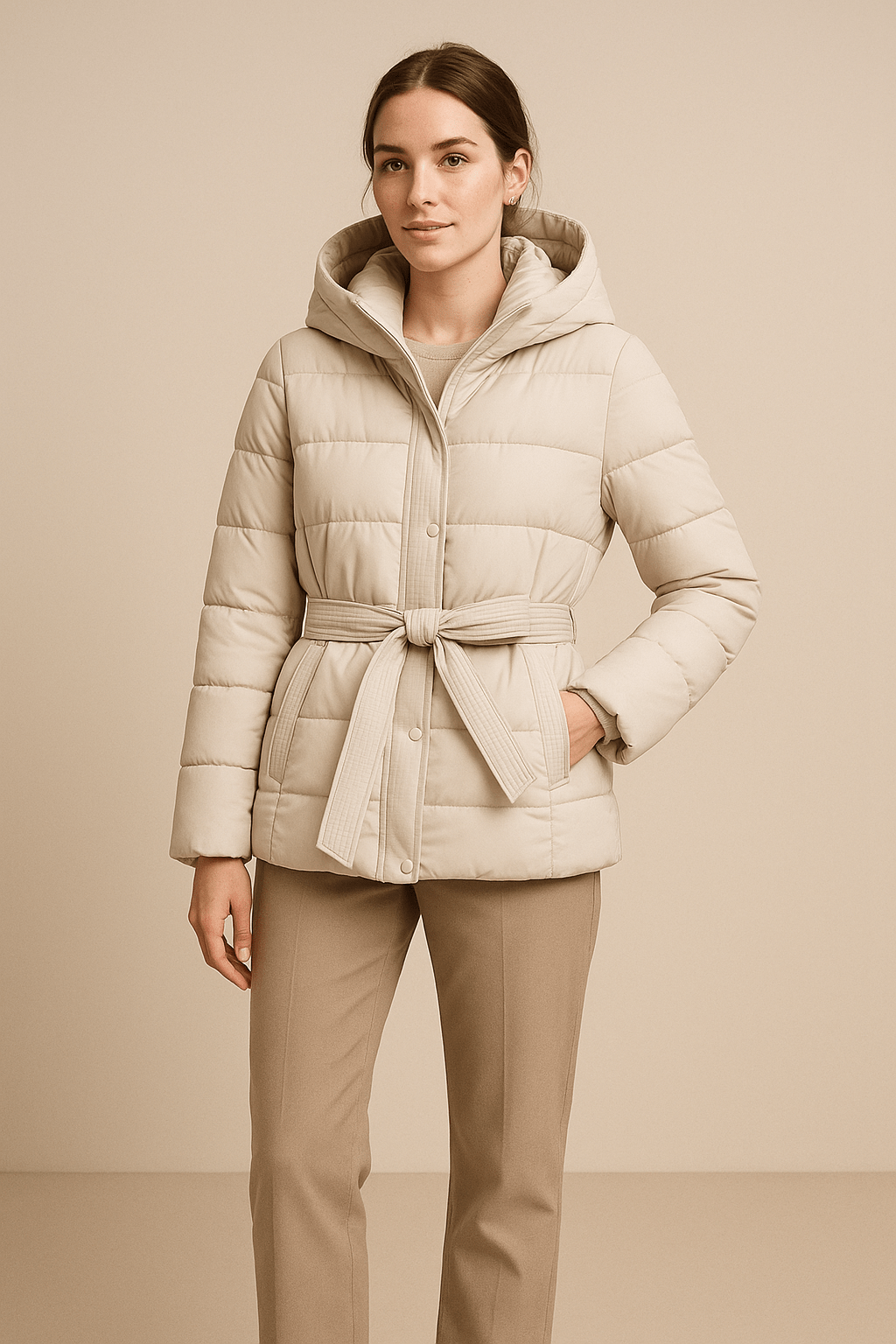 WW | Winter coat with hood and waist tie