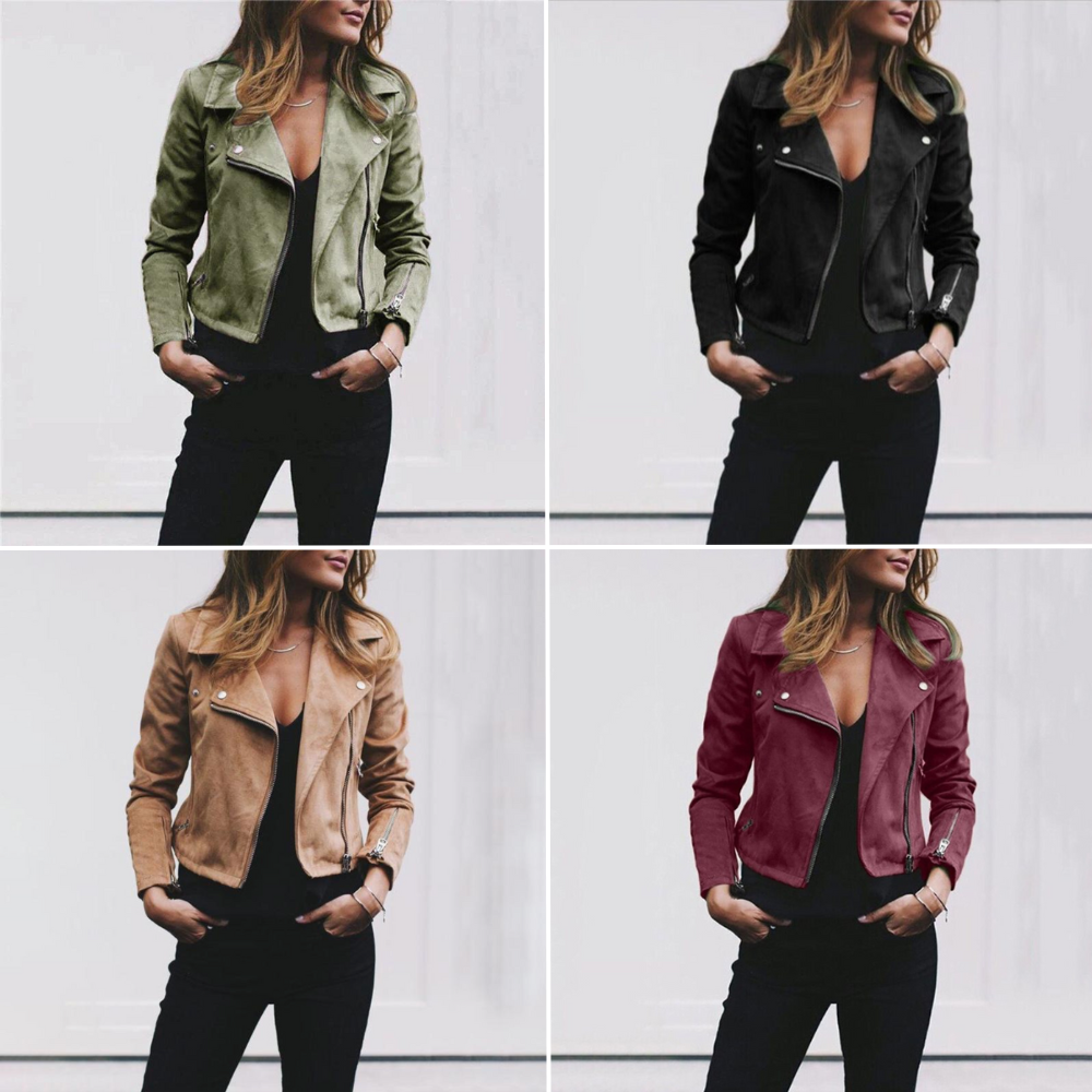 WW - Reißverschluss aus Wildleder für Frauen - Biker Jacke