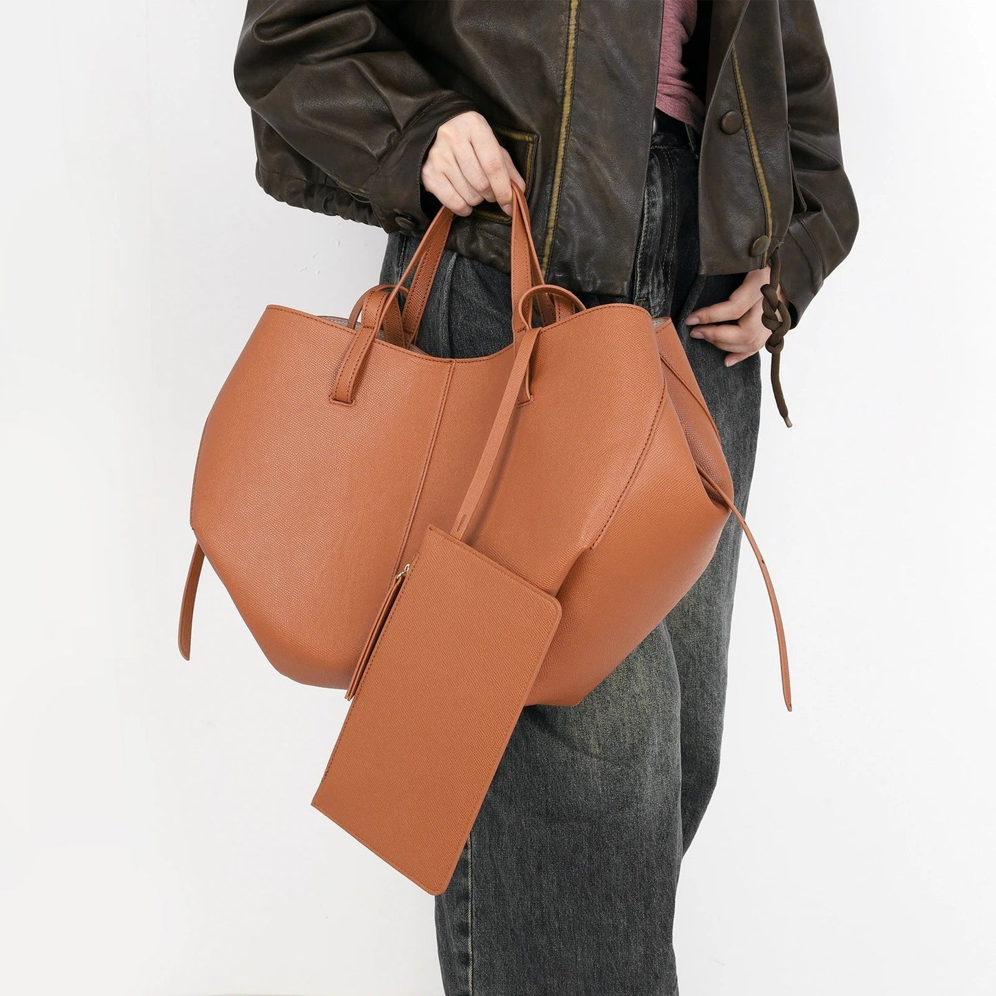 WW | Vintage Faux Leather Shoulder Bag Large Tote Bag