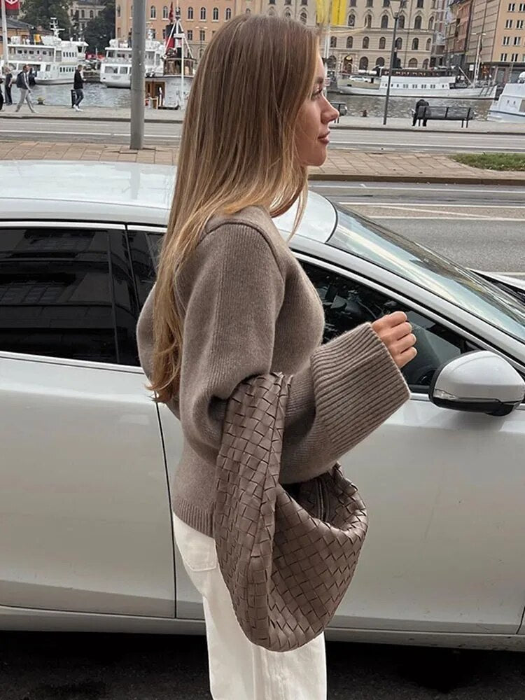 WW | Damen Stilvoll Strickcardigan mit Knopfverschluss und V-Ausschnitt