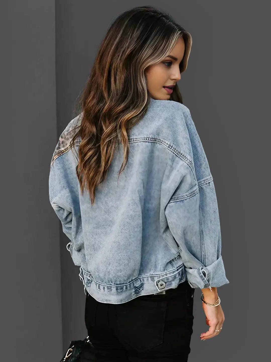 WW | Leopard Accent Denim Jacket Bold and Stylish