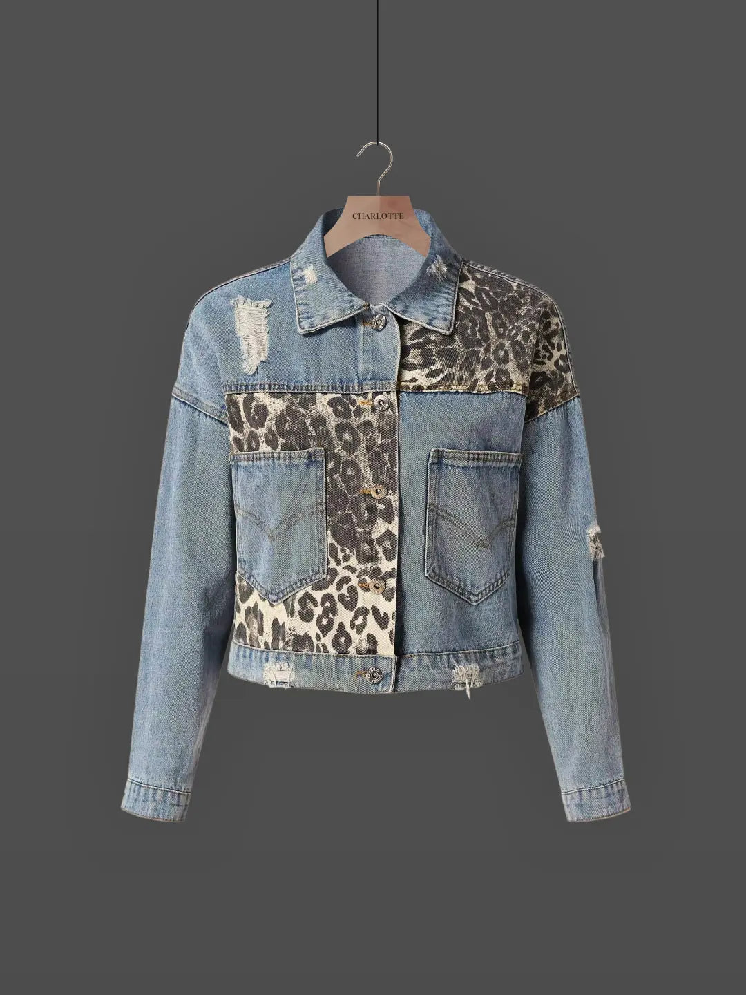 WW | Leopard Accent Denim Jacket Bold and Stylish