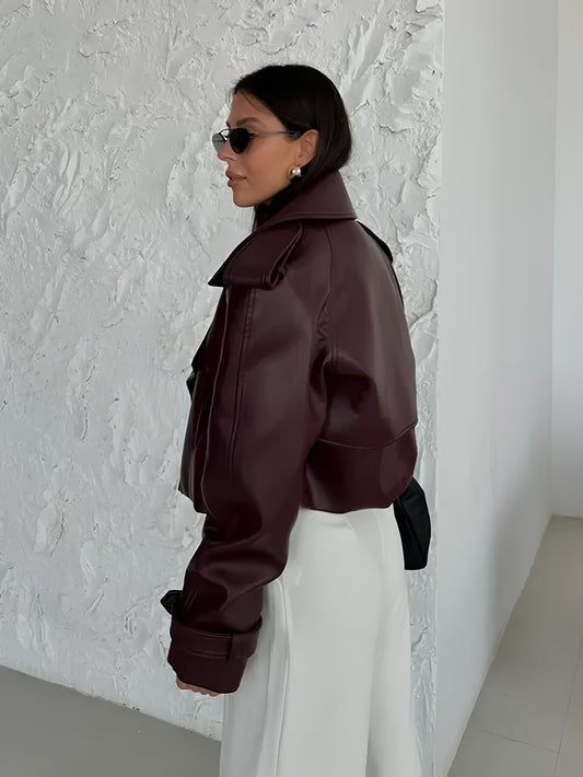 WW | Faux Leather Biker Burgundy Women