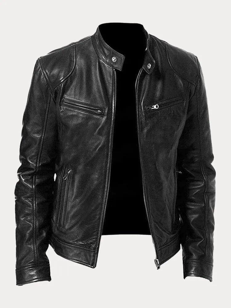WW | Men's Slim Fit Leather Motorcycle Jacket with Zipper