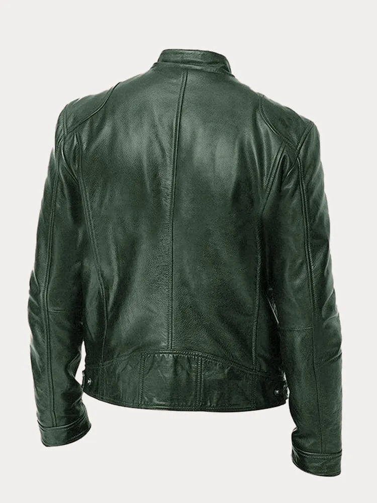 WW | Men's Slim Fit Leather Motorcycle Jacket with Zipper