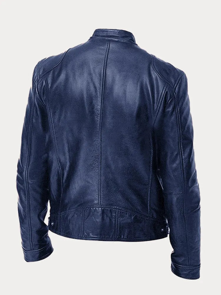 WW | Men's Slim Fit Leather Motorcycle Jacket with Zipper