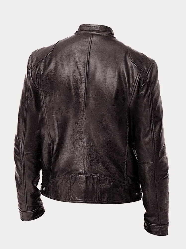 WW | Men's Slim Fit Leather Motorcycle Jacket with Zipper