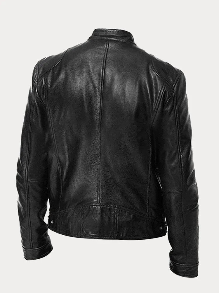 WW | Men's Slim Fit Leather Motorcycle Jacket with Zipper
