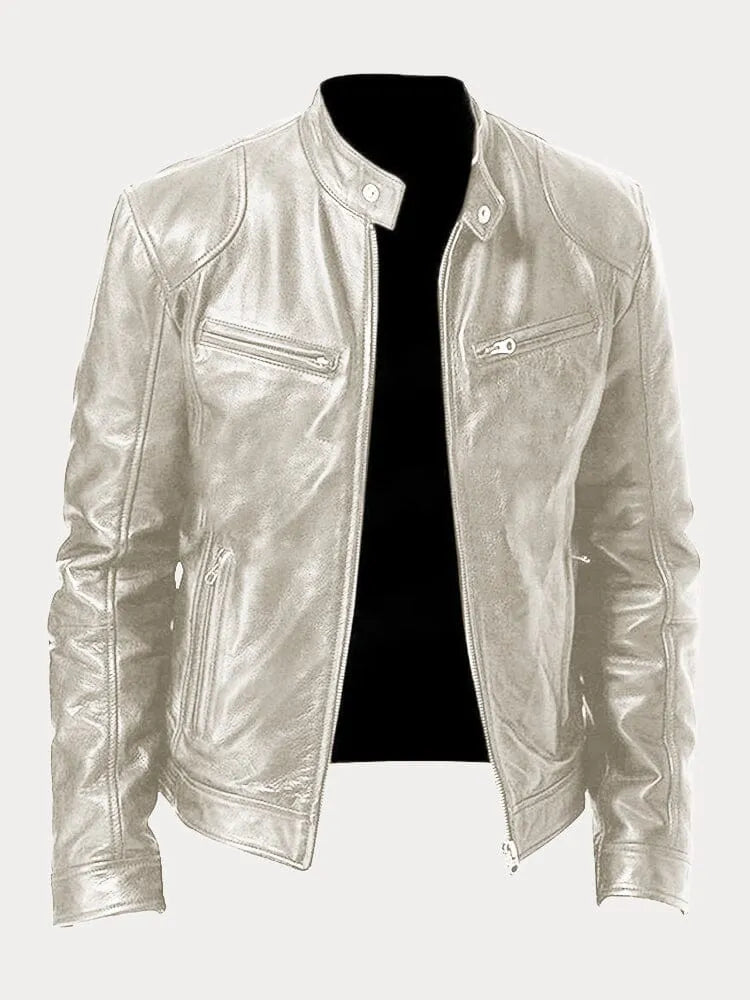 WW | Men's Slim Fit Leather Motorcycle Jacket with Zipper