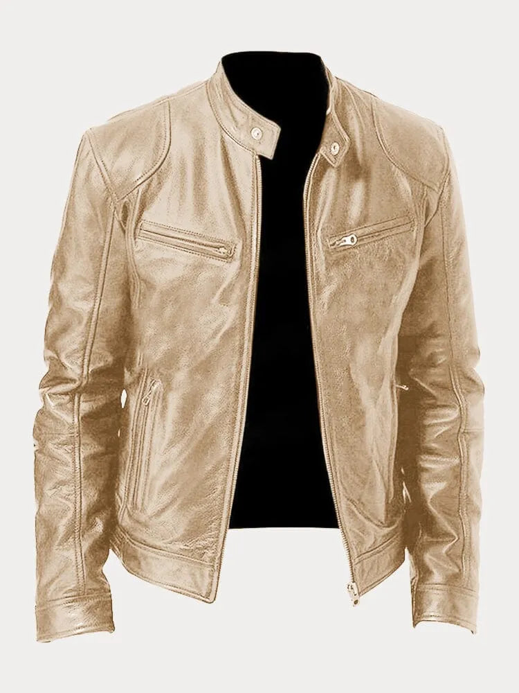WW | Men's Slim Fit Leather Motorcycle Jacket with Zipper