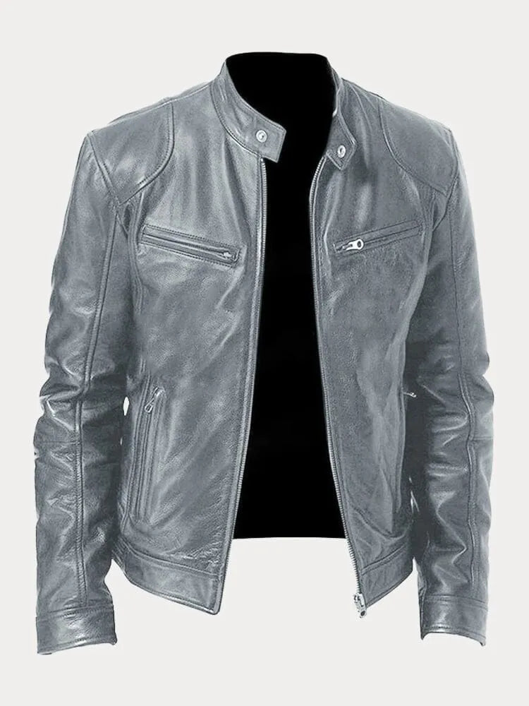 WW | Men's Slim Fit Leather Motorcycle Jacket with Zipper