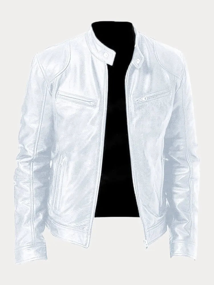 WW | Men's Slim Fit Leather Motorcycle Jacket with Zipper
