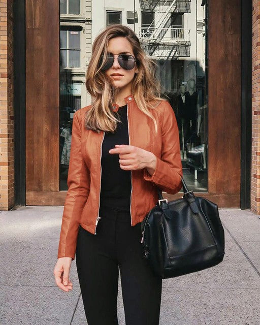 WW | Zip up Slim Fit Kunstlederjacke Damen
