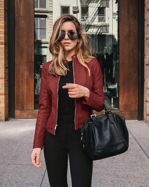 WW | Zip up Slim Fit Kunstlederjacke Damen
