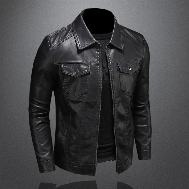 WW | Black Slim Fit Faux Leather Jacket for Men