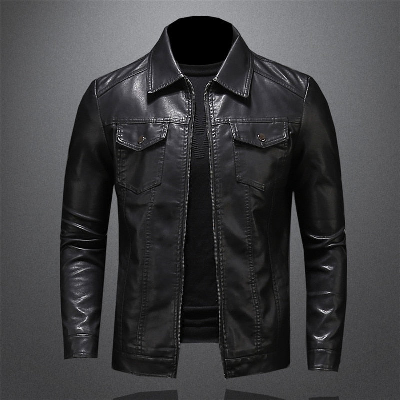 WW | Black Slim Fit Faux Leather Jacket for Men