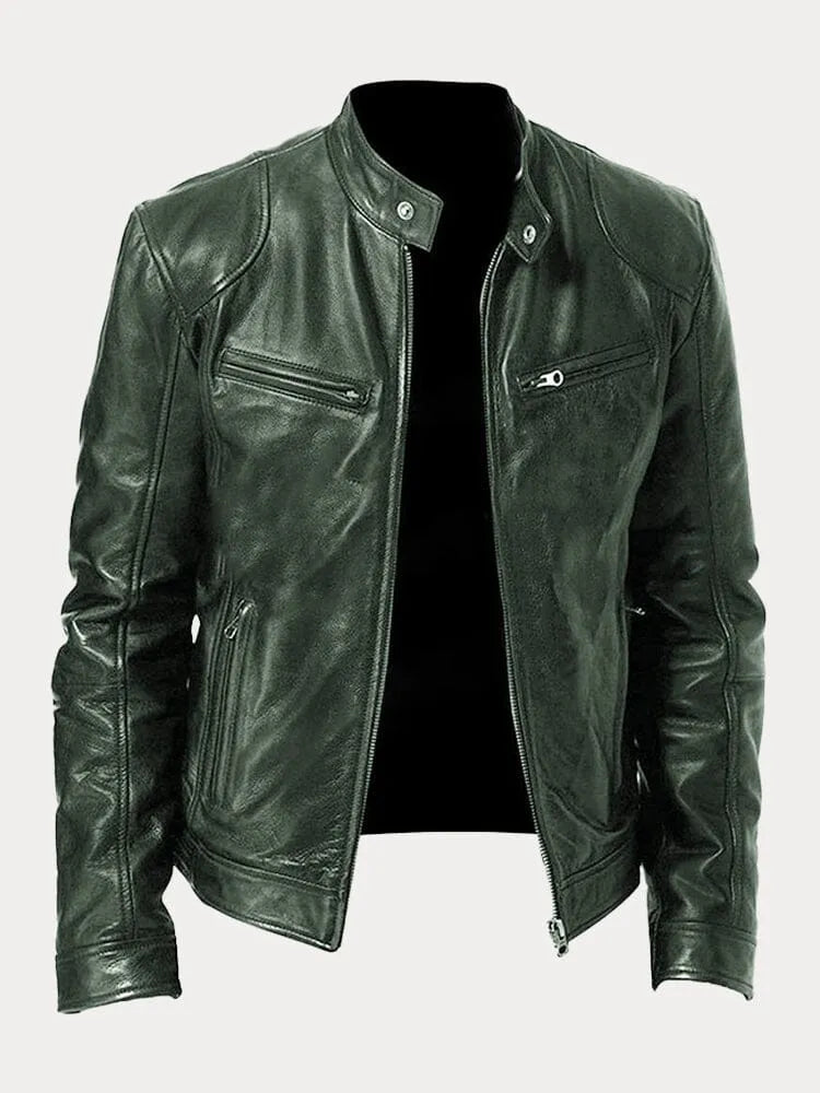 WW | Zip-Up Regular Fit Biker Jacket Leather Men's Jacket