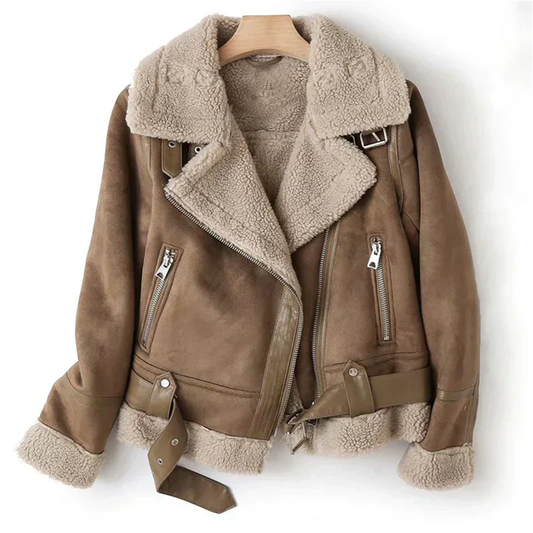 WW | Damen Lederjacke mit Gurt und Reißverschluss