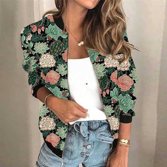 WW | Jacke Herbst Weinlese Blumenmuster Weiblich Casual Jacke