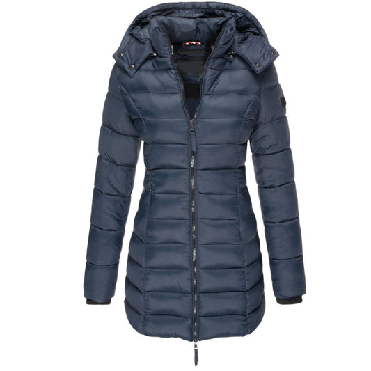 WW | Damen Warme Gepolsterte Winterjacke mit Kapuze und Reißverschluss