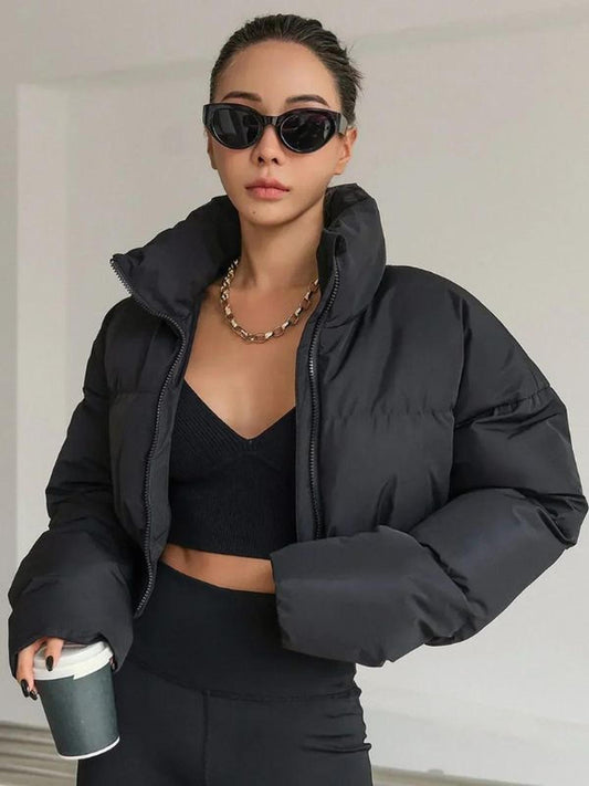 WW | Damen Leichtgewicht Kurze Pufferjacke mit Hohem Kragen und Reißverschluss