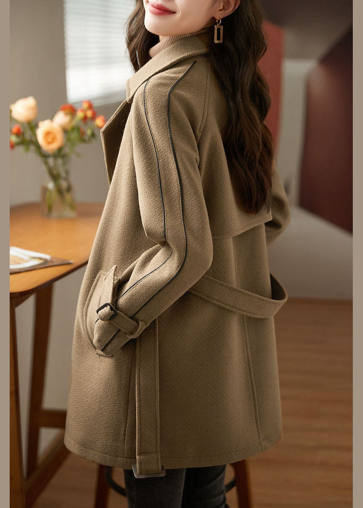 WW | Coffee Bags Patchwork Ribbons Thick Wool Coats Long Sleeves