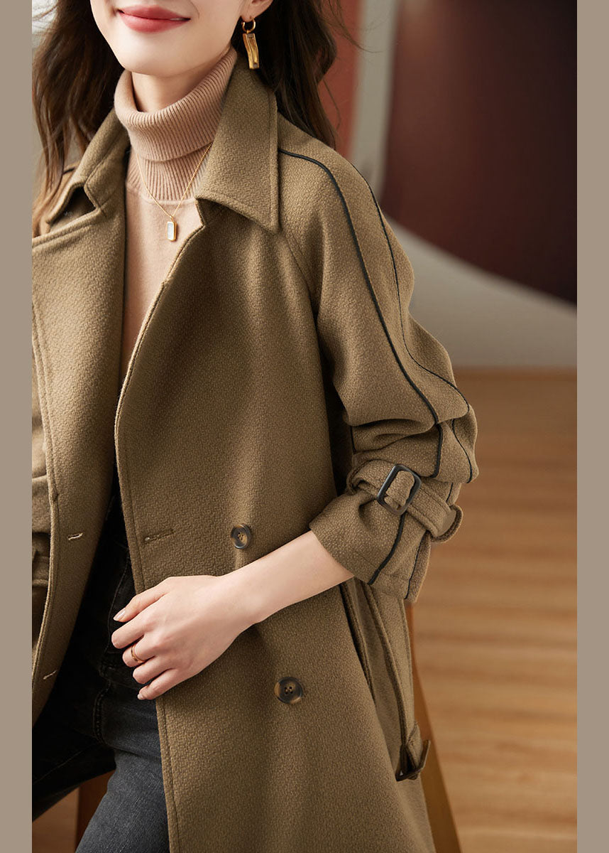 WW | Coffee Bags Patchwork Ribbons Thick Wool Coats Long Sleeves