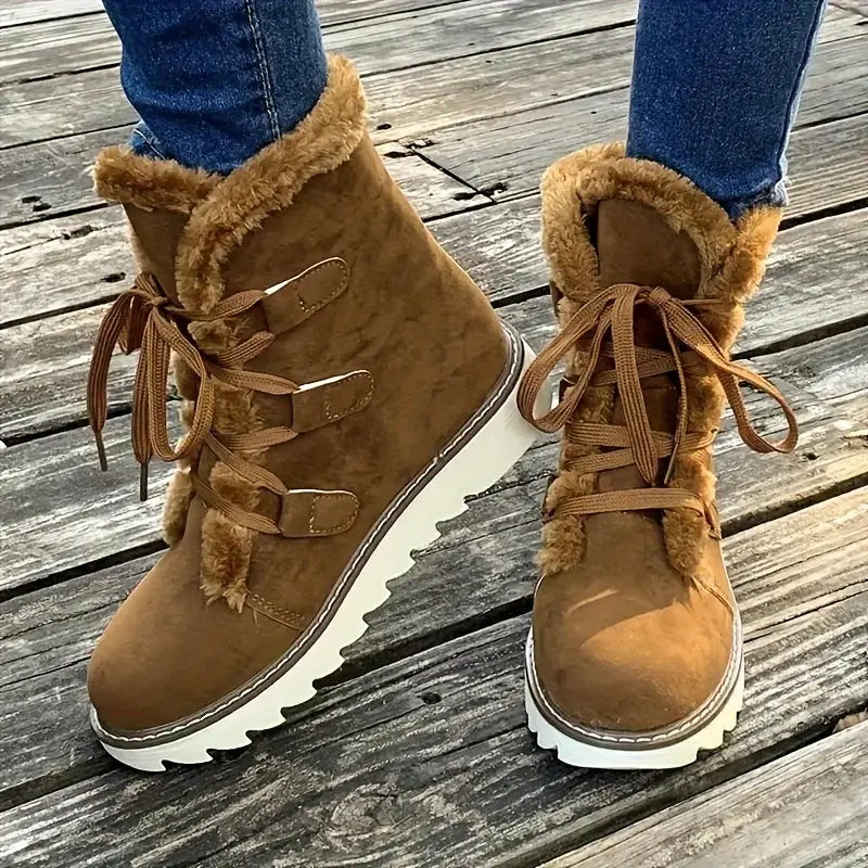 WW | Boots, Laced Platform Soft Sole Plush Lined Winter Boots