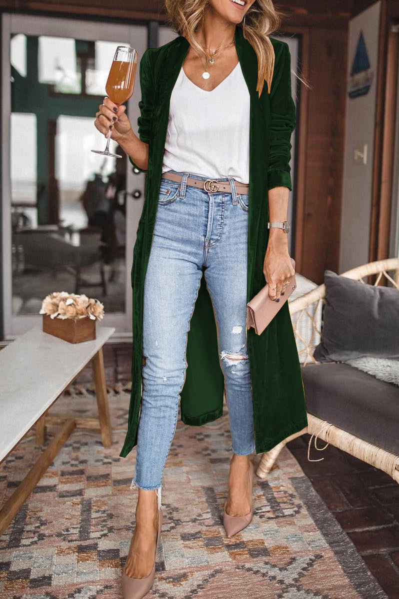 WW | Damen Samt Cardigan mit Langen Ärmeln