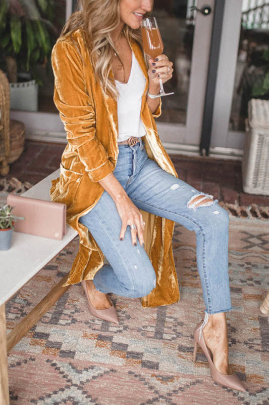 WW | Damen Samt Cardigan mit Langen Ärmeln