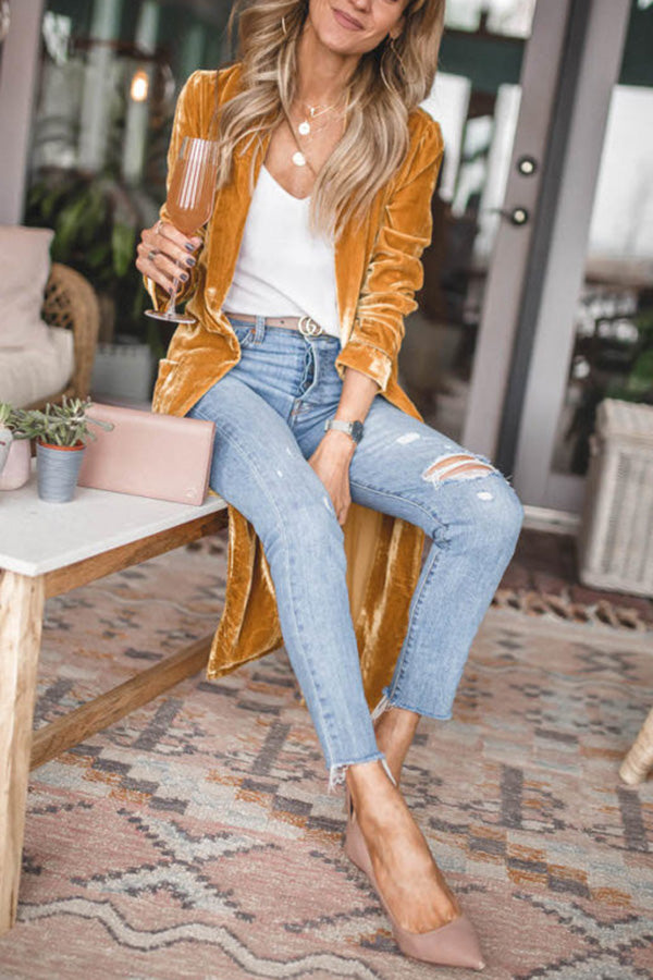 WW | Damen Samt Cardigan mit Langen Ärmeln