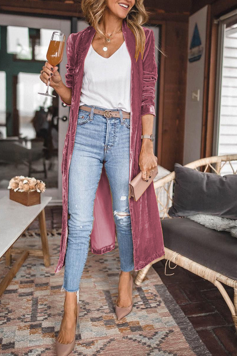 WW | Damen Samt Cardigan mit Langen Ärmeln