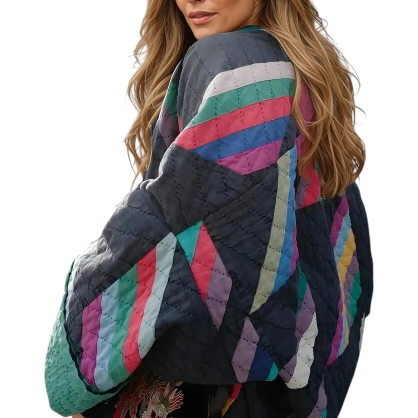 WW | Oversized Vintage Jacket with Vibrant Patchwork Design
