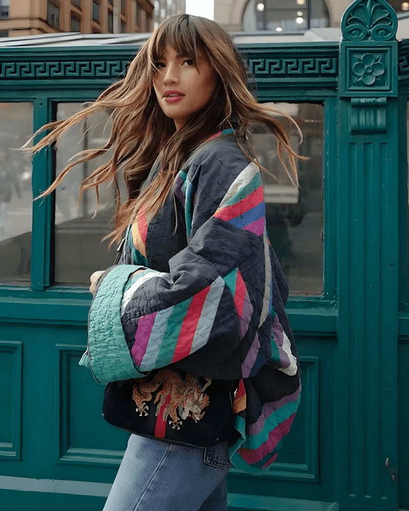 WW | Oversized Vintage Jacket with Vibrant Patchwork Design