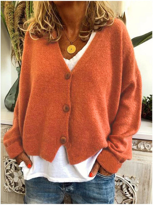 WW | Bequeme V-Ausschnitt Knopfleiste Strickjacke Stylisch & Warm