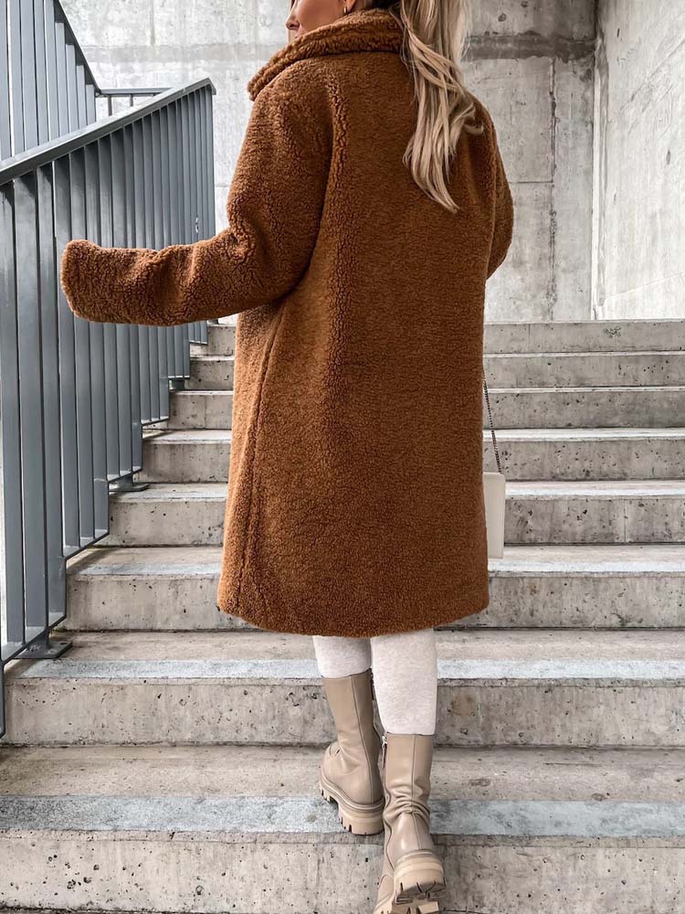 WW | Bequemer langer Teddy-Mantel mit Plus-Size-Optionen