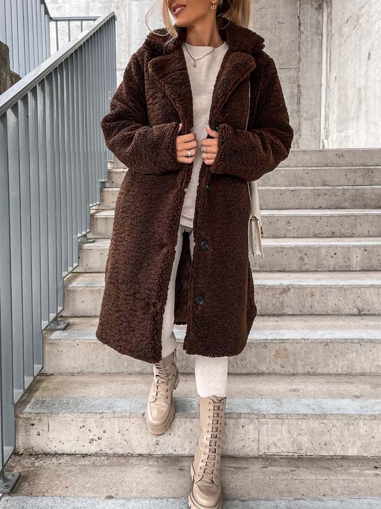 WW | Bequemer langer Teddy-Mantel mit Plus-Size-Optionen